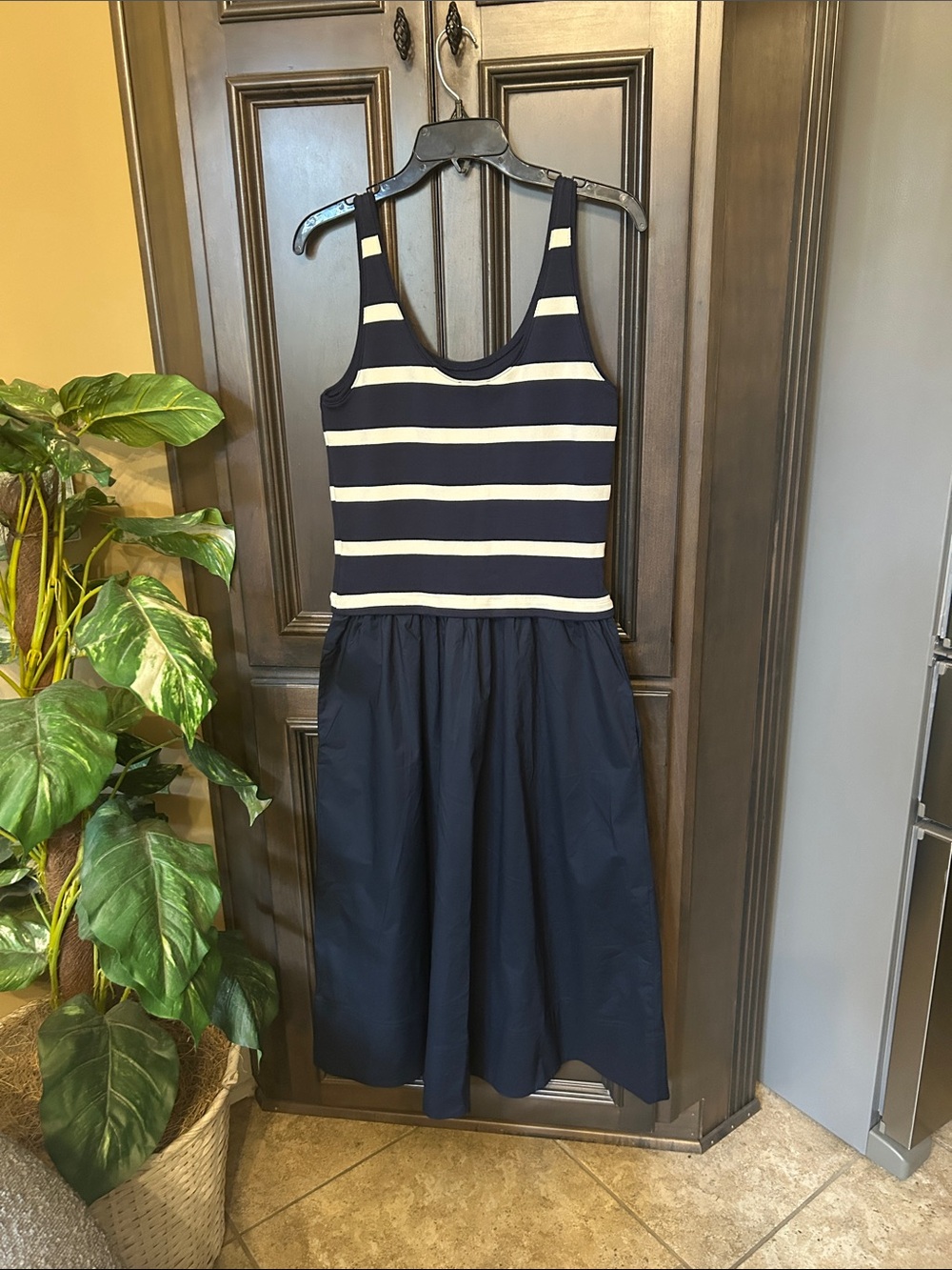 Tanya Taylor Navy/white/Cream Amber Striped Stretch-Cotton Sleeveless Midi Dress - Picture 6 of 13